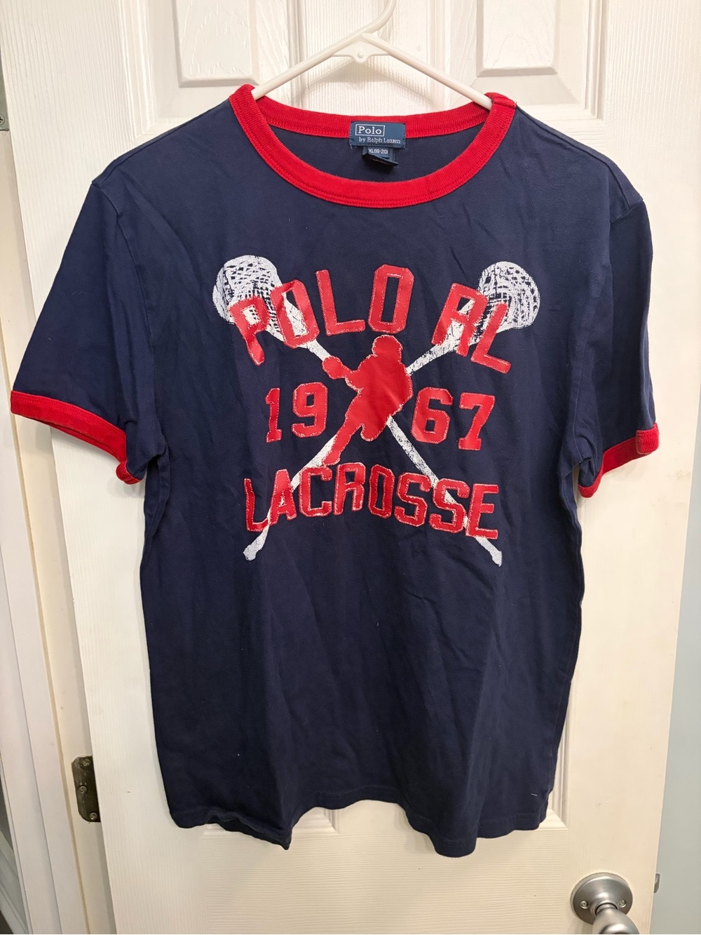 Ralph Lauren Navy Tee with Red Lacrosse Graphic